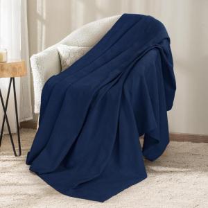 imageUtopia Bedding Sky Blue 100 Cotton Blanket Queen Size  90x90 Inch 350GSM Lightweight Soft and Breathable Thermal Blanket for All SeasonsNavy