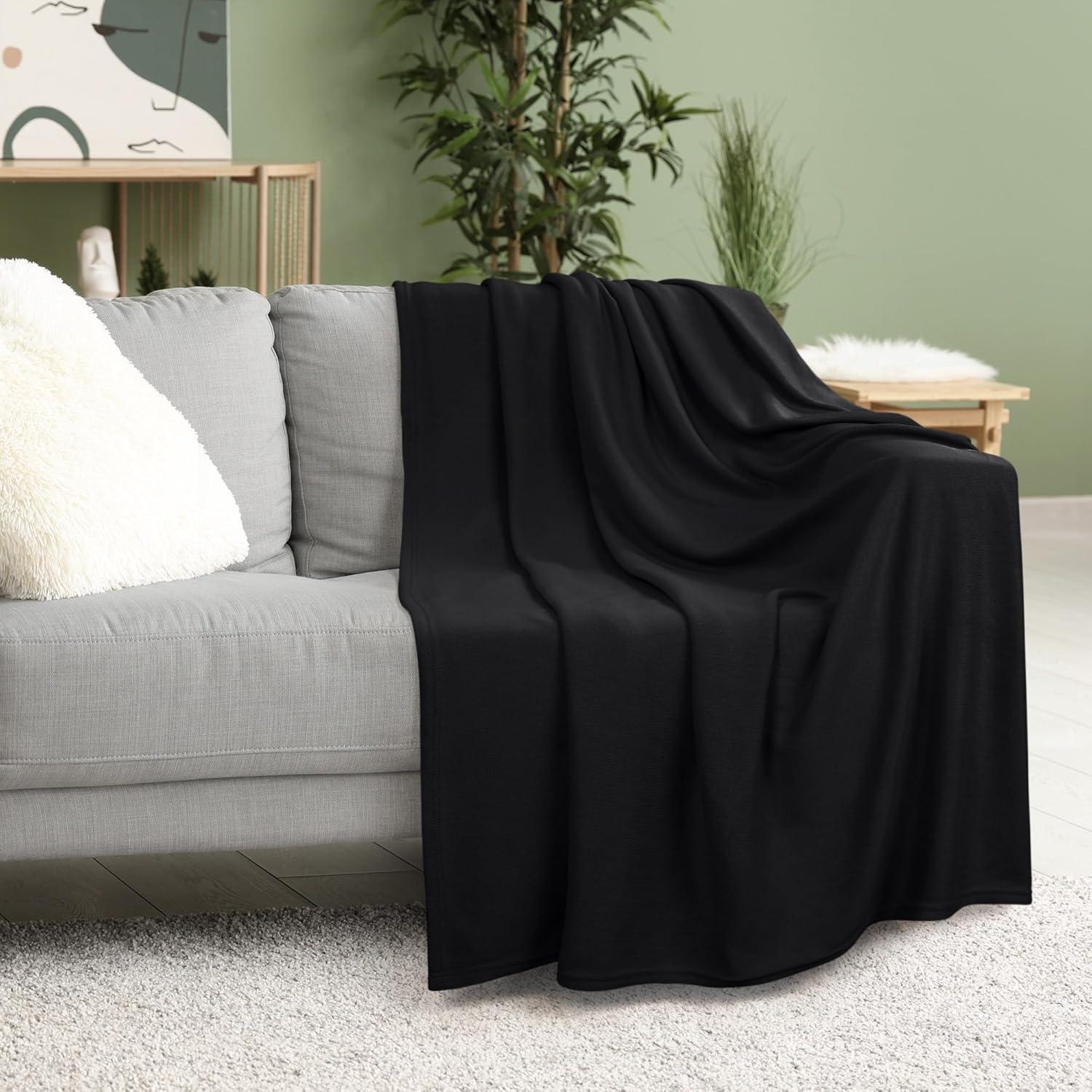 imageUtopia Bedding Knit Blanket Queen Size 90x90 Inches Grey Soft Lightweight Jersey Breathable Sweatshirt Blanket for BedCouch ampamp SofaBlack