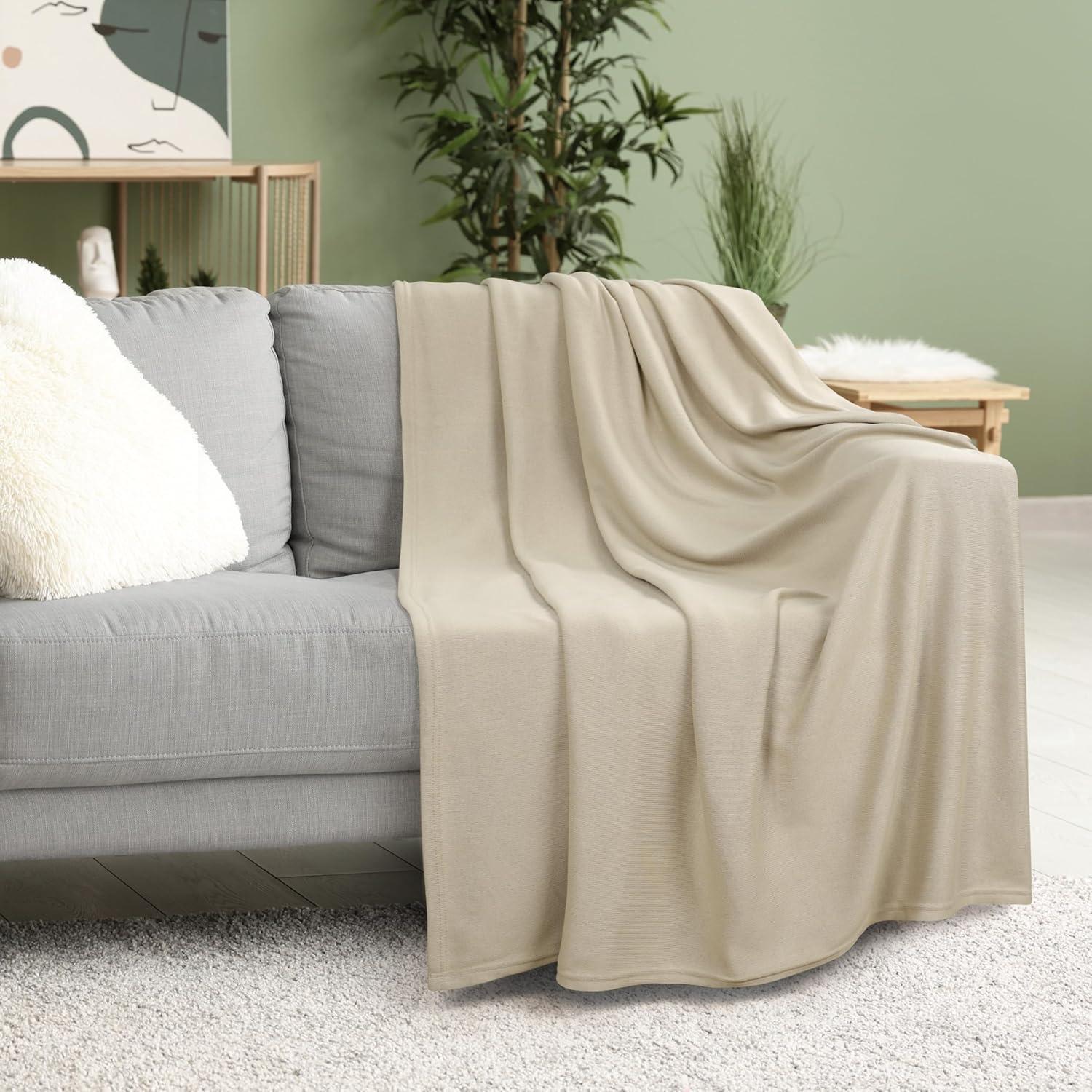 imageUtopia Bedding Knit Blanket Queen Size 90x90 Inches Grey Soft Lightweight Jersey Breathable Sweatshirt Blanket for BedCouch ampamp SofaCamel