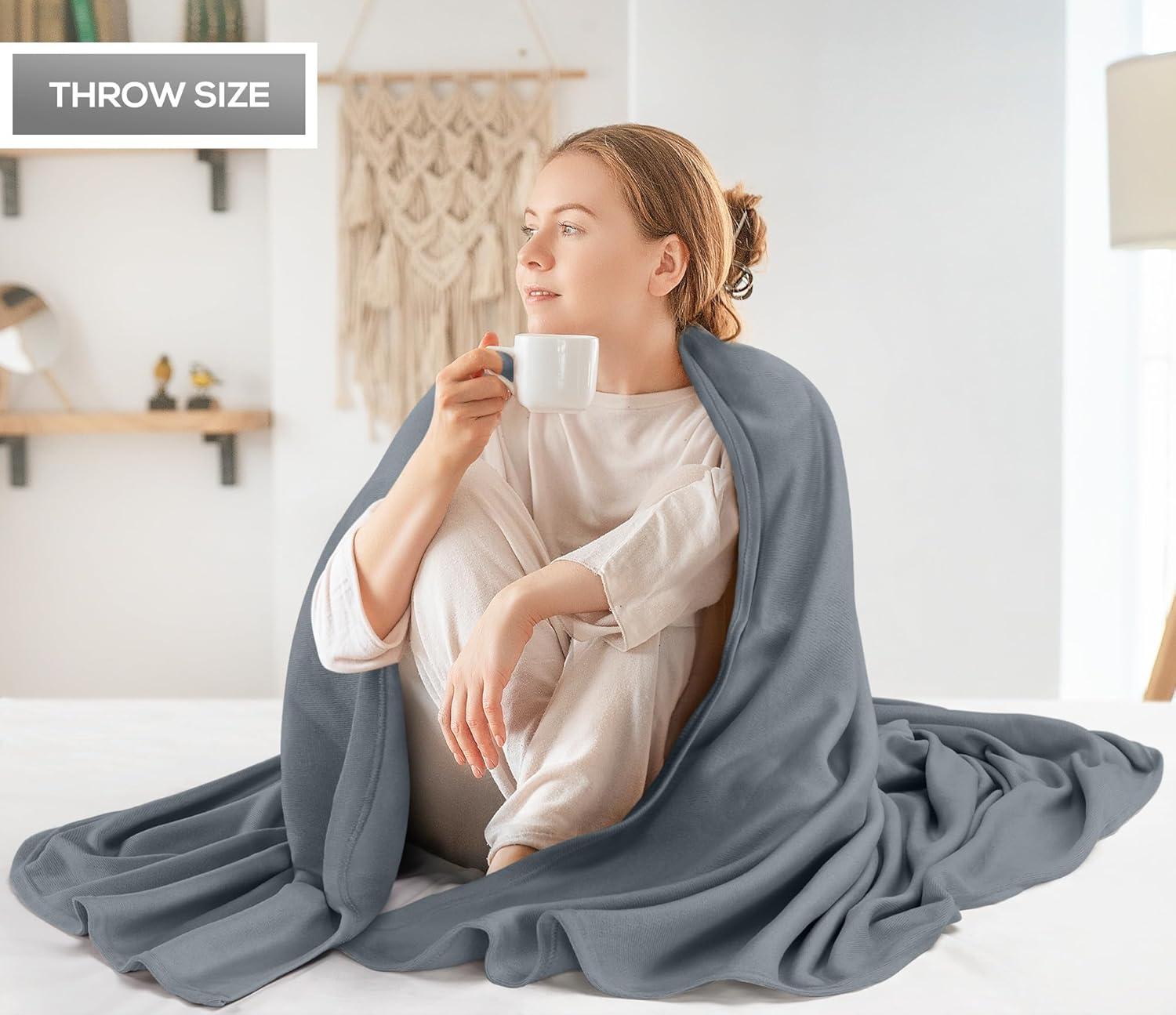 imageUtopia Bedding Knit Blanket Queen Size 90x90 Inches Grey Soft Lightweight Jersey Breathable Sweatshirt Blanket for BedCouch ampamp SofaGrey