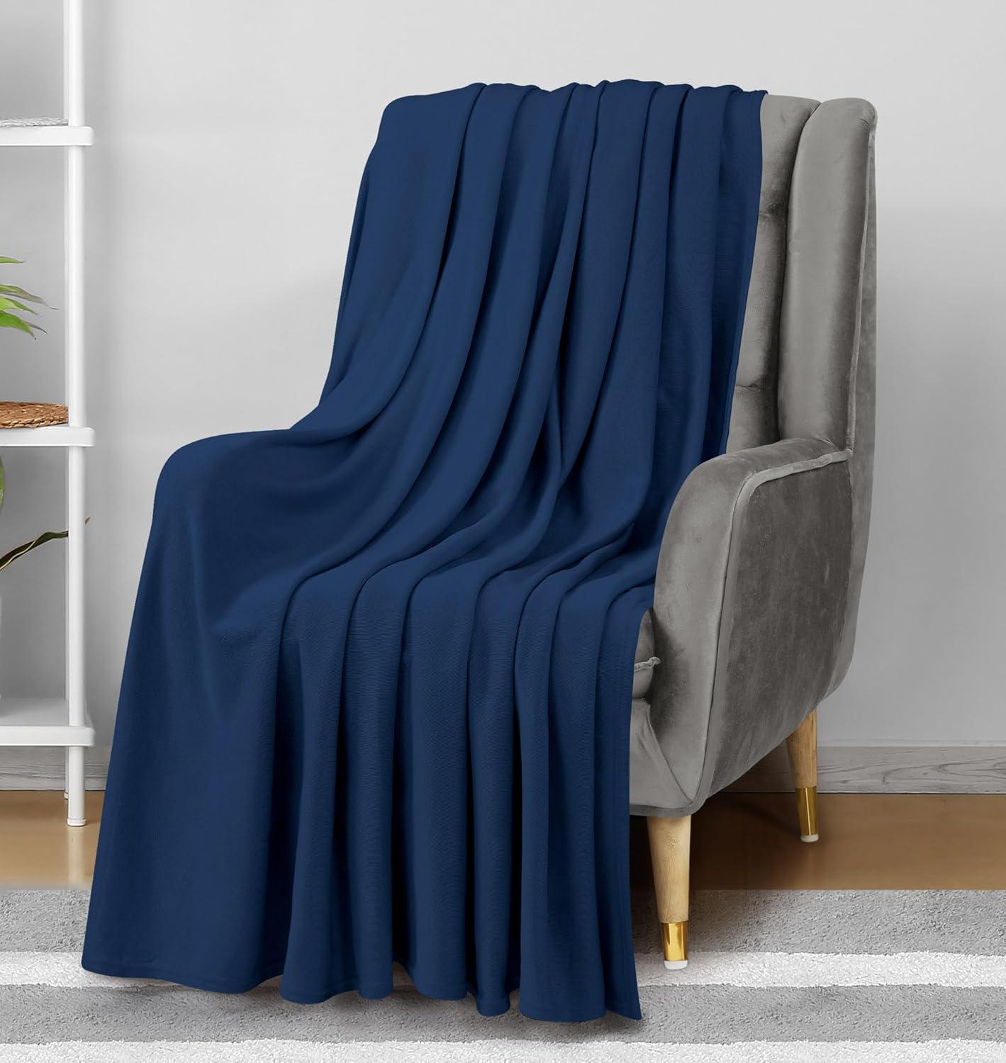 imageUtopia Bedding Knit Blanket Queen Size 90x90 Inches Grey Soft Lightweight Jersey Breathable Sweatshirt Blanket for BedCouch ampamp SofaNavy