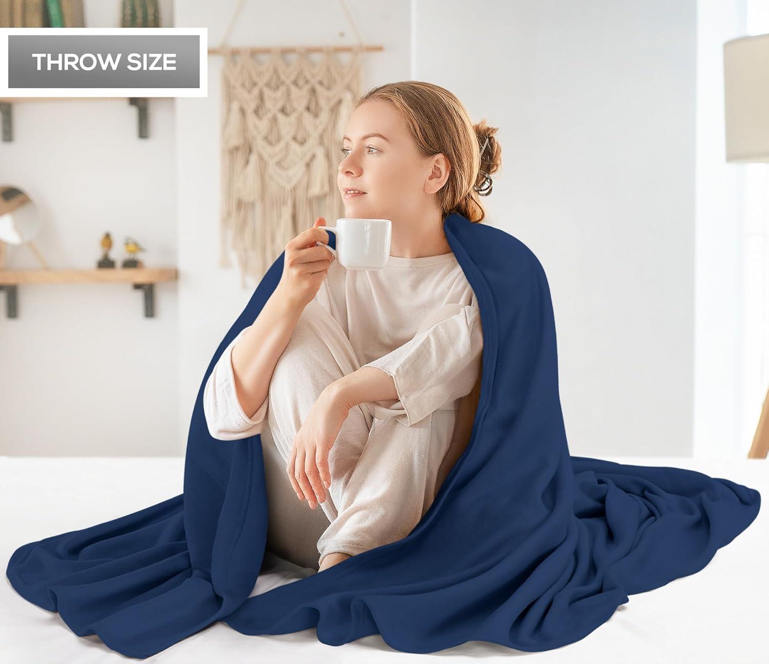 imageUtopia Bedding Knit Blanket Queen Size 90x90 Inches Grey Soft Lightweight Jersey Breathable Sweatshirt Blanket for BedCouch ampamp SofaNavy
