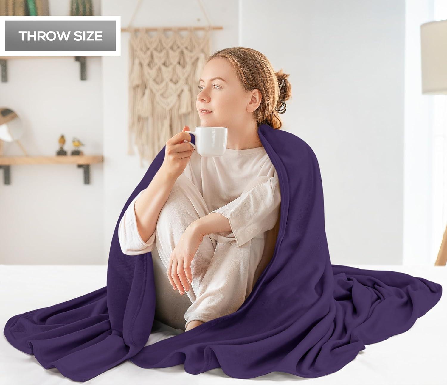 imageUtopia Bedding Knit Blanket Queen Size 90x90 Inches Grey Soft Lightweight Jersey Breathable Sweatshirt Blanket for BedCouch ampamp SofaPurple