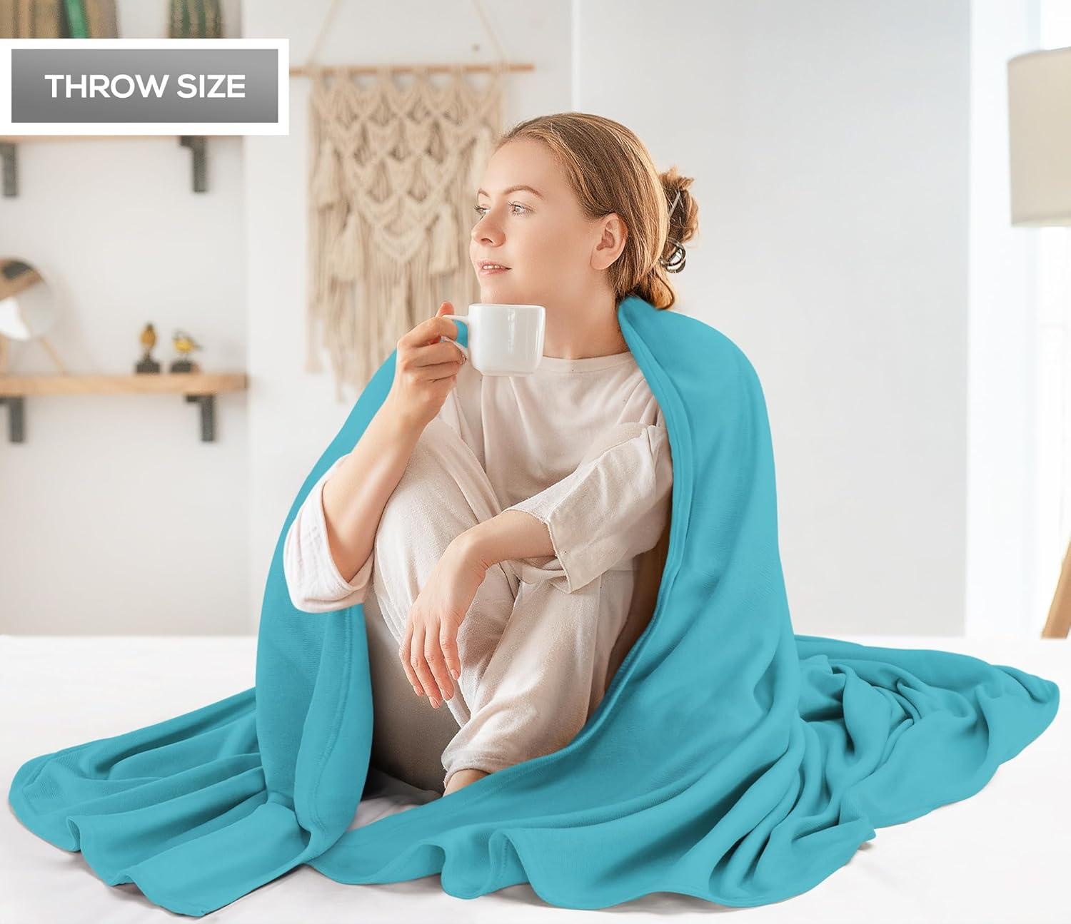 imageUtopia Bedding Knit Blanket Queen Size 90x90 Inches Grey Soft Lightweight Jersey Breathable Sweatshirt Blanket for BedCouch ampamp SofaTurquoise