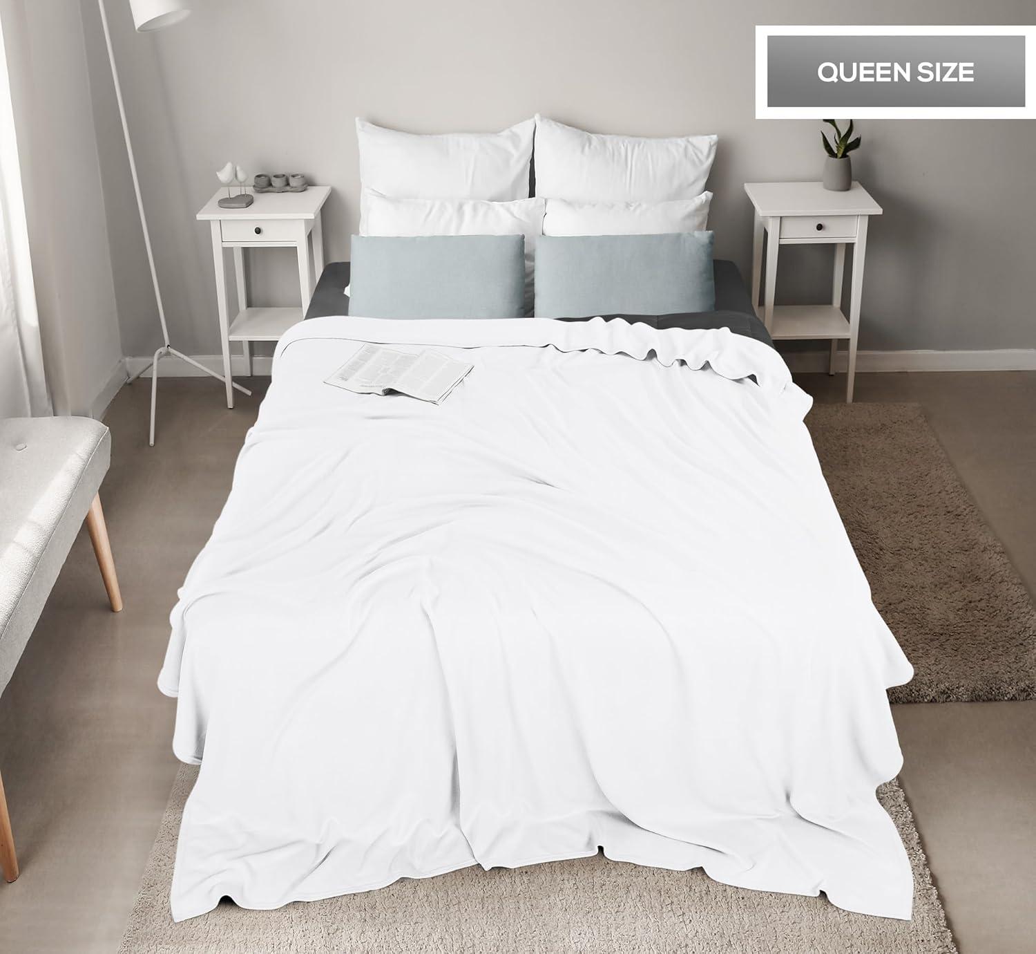 imageUtopia Bedding Knit Blanket Queen Size 90x90 Inches Grey Soft Lightweight Jersey Breathable Sweatshirt Blanket for BedCouch ampamp SofaWhite