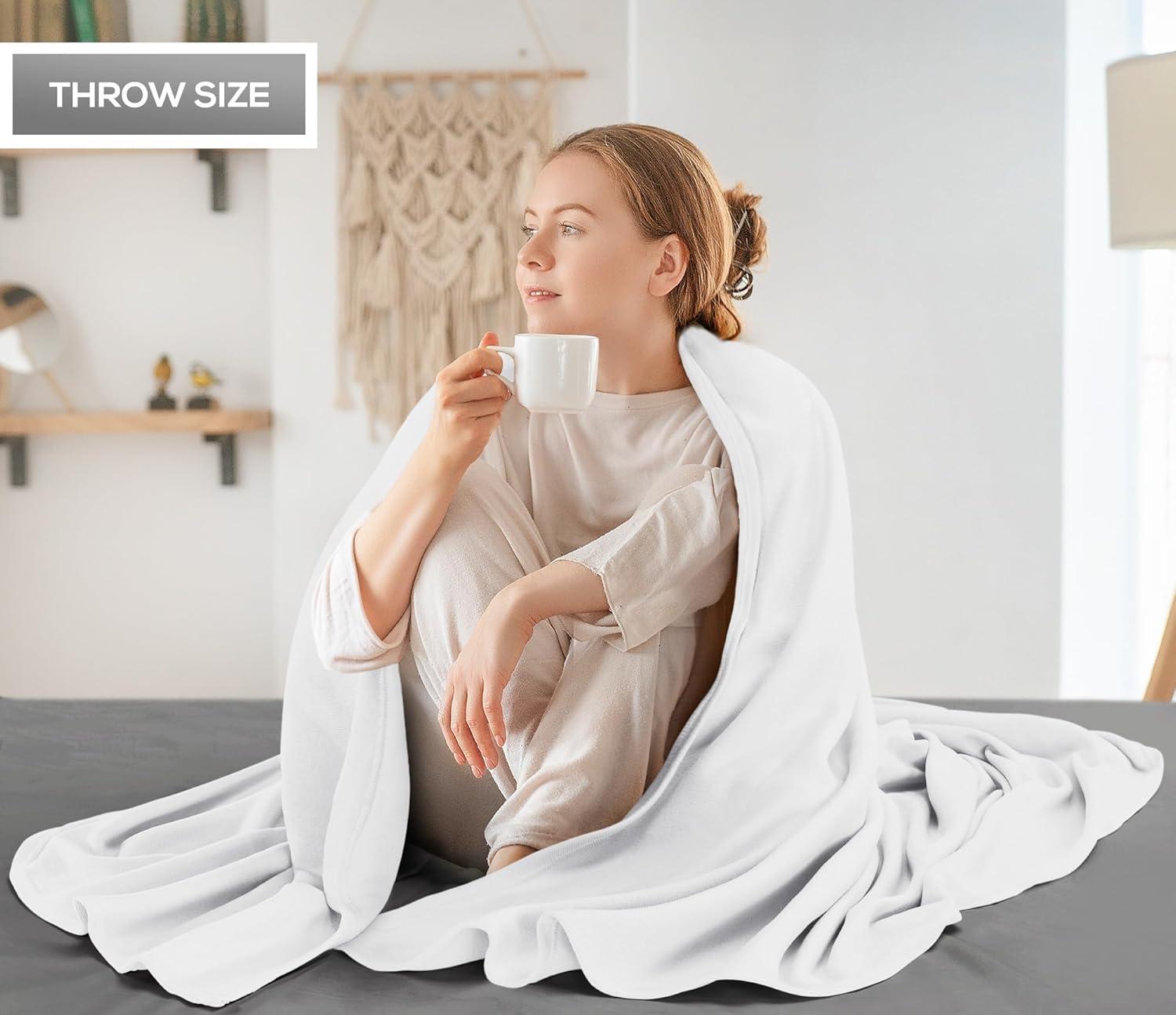 imageUtopia Bedding Knit Blanket Queen Size 90x90 Inches Grey Soft Lightweight Jersey Breathable Sweatshirt Blanket for BedCouch ampamp SofaWhite