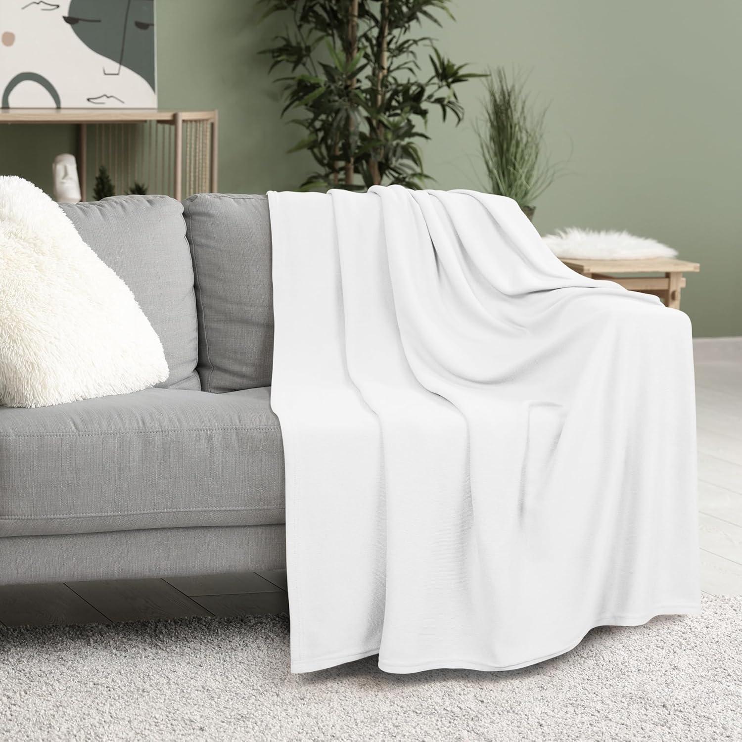 imageUtopia Bedding Knit Blanket Queen Size 90x90 Inches Grey Soft Lightweight Jersey Breathable Sweatshirt Blanket for BedCouch ampamp SofaWhite