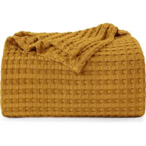 imageUtopia Bedding White 100 Cotton Waffle Blanket 300 GSM King  90x108 Inch Soft Lightweight Breathable Bed Blanket for All SeasonMustard