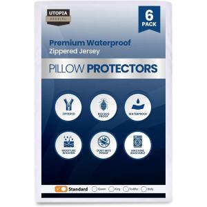 imageUtopia Bedding Waterproof Zippered Pillow Protectors Queen Size 20x28 Inches White 6Pack Premium Hotel Quality Pillowcase Covers Machine Washable Pillow Encasements6
