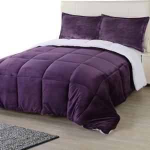 imageUtopia Bedding All Season Alternative Fleece Comforter  Reversible Sherpa Comforter Set King Plum with 2 Pillow Shams  Soft and Comfortable  Machine Washable