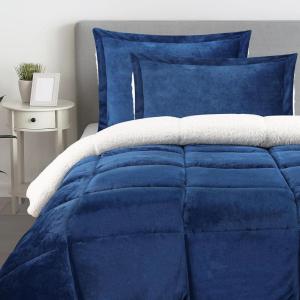 imageUtopia Bedding Micromink Sherpa Fleece Queen Comforter Set with 2 Pillow Shams Plush and Warm Bedding Comforter Sets Down Alternative Comforter Ultra Soft and Cozy Comforter Set Queen NavyNavy
