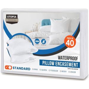 imageUtopia Bedding Waterproof Pillow Protectors Zippered 2 Pack Red Queen Size Zippered Pillowcases Bed Bug Proof Pillow Encasement Covers 20 x 28 InchesWhite