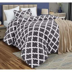 imageUtopia Bedding Queen Comforter Set Grey Printed Comforters Queen Size 3 Piece Lightweight All Season Down Alternative Bedding Set with 1 Comforter 88 x 88 in and 2 Pillow Shams 20 x 26 inQuatrefoil Gray