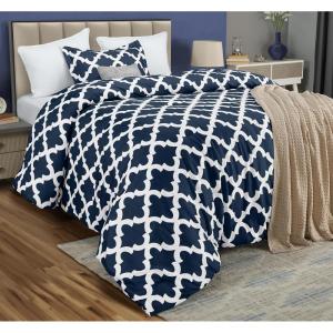 imageUtopia Bedding Queen Comforter Set Grey Printed Comforters Queen Size 3 Piece Lightweight All Season Down Alternative Bedding Set with 1 Comforter 88 x 88 in and 2 Pillow Shams 20 x 26 inQuatrefoil Navy