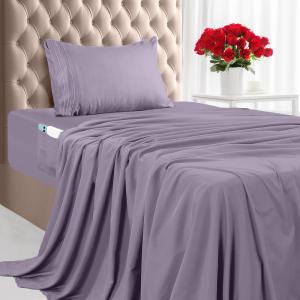 imageUtopia Bedding Queen Sheet Set Soft Microfiber 4 Piece Hotel Luxury Bed Sheets for Women Men Kids ampamp Teens with Side Storage Deep Pocket Fitted Sheet  Pillow Cases  Flat Sheet BrownLavender