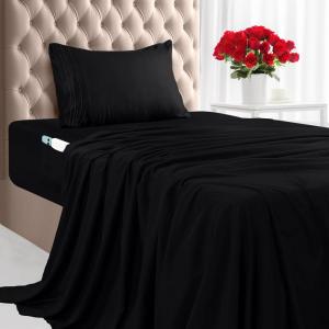 imageUtopia Bedding Queen Sheet Set Soft Microfiber 4 Piece Hotel Luxury Bed Sheets for Women Men Kids ampamp Teens with Side Storage Deep Pocket Fitted Sheet  Pillow Cases  Flat Sheet BrownBlack