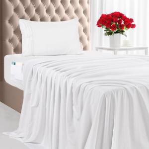 imageUtopia Bedding Queen Sheet Set Soft Microfiber 4 Piece Hotel Luxury Bed Sheets for Women Men Kids ampamp Teens with Side Storage Deep Pocket Fitted Sheet  Pillow Cases  Flat Sheet BrownWhite