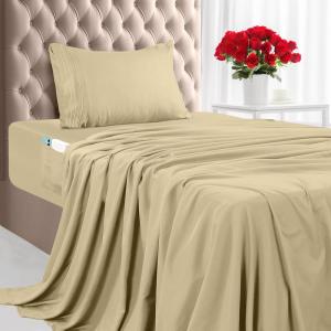 imageUtopia Bedding Queen Sheet Set Soft Microfiber 4 Piece Hotel Luxury Bed Sheets for Women Men Kids ampamp Teens with Side Storage Deep Pocket Fitted Sheet  Pillow Cases  Flat Sheet BrownBeige