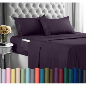 imageUtopia Bedding Queen Sheet Set Soft Microfiber 4 Piece Hotel Luxury Bed Sheets for Women Men Kids ampamp Teens with Side Storage Deep Pocket Fitted Sheet  Pillow Cases  Flat Sheet BrownPurple