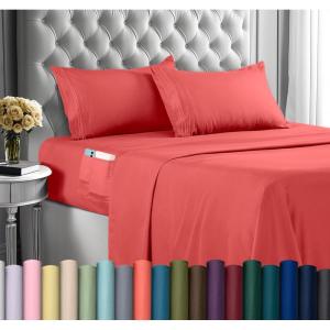 imageUtopia Bedding Queen Sheet Set Soft Microfiber 4 Piece Hotel Luxury Bed Sheets for Women Men Kids ampamp Teens with Side Storage Deep Pocket Fitted Sheet  Pillow Cases  Flat Sheet BrownCoral