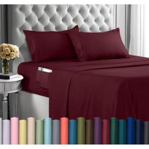 imageUtopia Bedding Queen Sheet Set Soft Microfiber 4 Piece Hotel Luxury Bed Sheets for Women Men Kids ampamp Teens with Side Storage Deep Pocket Fitted Sheet  Pillow Cases  Flat Sheet BrownBurgundy