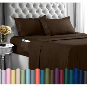 imageUtopia Bedding Queen Sheet Set Soft Microfiber 4 Piece Hotel Luxury Bed Sheets for Women Men Kids ampamp Teens with Side Storage Deep Pocket Fitted Sheet  Pillow Cases  Flat Sheet BrownBrown
