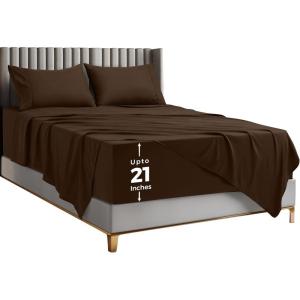 imageUtopia Bedding Deep Pocket Queen Sheet Set  Fits Mattresses Up to 21 inches  4 Piece Bed Sheets Soft Cooling Sheets  Fade ampamp Shrink Resistant  Denim BlueBrown