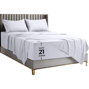 imageUtopia Bedding Deep Pocket Queen Sheet Set  Fits Mattresses Up to 21 inches  4 Piece Bed Sheets Soft Cooling Sheets  Fade ampamp Shrink Resistant  Denim BlueWhite