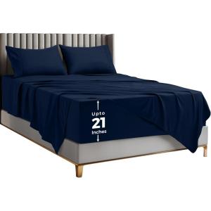imageUtopia Bedding Deep Pocket Queen Sheet Set  Fits Mattresses Up to 21 inches  4 Piece Bed Sheets Soft Cooling Sheets  Fade ampamp Shrink Resistant  Denim BlueNavy