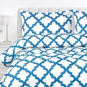 imageUtopia Bedding  Comforter Set with 2 Pillow Shams  3 Pieces Bedding Comforter Sets  Down Alternative Comforter  Soft and Comfortable  Machine Washable Plum QueenQuatrefoil White Blue