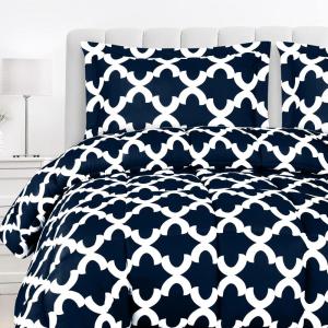 imageUtopia Bedding  Comforter Set with 2 Pillow Shams  3 Pieces Bedding Comforter Sets  Down Alternative Comforter  Soft and Comfortable  Machine Washable Plum QueenQuatrefoil Navy