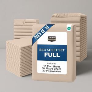 imageUtopia Bedding Full Bed Sheets Set  Bulk Pack of 10 Sheet Sets  Perfect for Spa Hotel ampamp Guest Bedroom  Brushed Microfiber  Shrinkage and Fade Resistant  Easy Care Beige