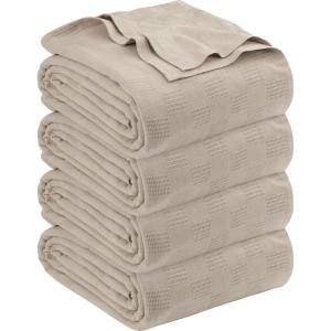 imageUtopia Bedding Khaki 100 Cotton Blanket Big Size  120x120 Inch 350GSM Lightweight Soft and Breathable Thermal Blanket for All Seasons Pack of 4