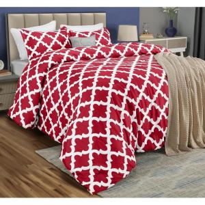 imageUtopia Bedding King Comforter Set Arrow White Printed Comforters King Size 3 Piece Lightweight All Season Down Alternative Bedding Set with 1 Comforter 90 x 102 in and 2 Pillow Shams 20 x 36 inQuatrefoil Red