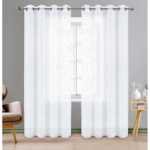 imageUtopia Bedding Sheer Curtains Grommet Top Voile Window Treatment 2 Panel Set  Luxurious Semi Transparent Drapes for Living Room and Bedroom 54 x 84 inches White
