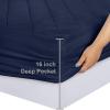 imageUtopia Bedding Quilted Fitted Mattress Pad Queen Size Elastic Fitted Mattress Topper Protector and Cover Stretches up to 16 Inches Deep Machine Washable Quatrefoil BeigeNavy