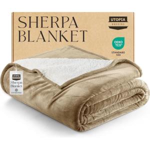 imageUtopia Bedding Sherpa Blanket California King Size Camel 102x96 Inches  Soft Plush Fleece Reversible Blanket for Bed Sofa Couch Camping and Travel