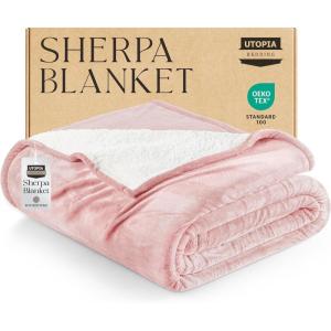 imageUtopia Bedding Sherpa Blanket California King Size Pink 102x96 Inches  Soft Plush Fleece Reversible Blanket for Bed Sofa Couch Camping and Travel