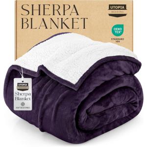 imageUtopia Bedding Sherpa Blanket California King Size Plum 102x96 Inches  Soft Plush Fleece Reversible Blanket for Bed Sofa Couch Camping and Travel