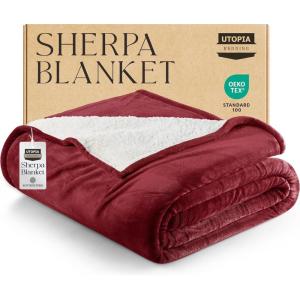 imageUtopia Bedding Sherpa Blanket California King Size Red 102x96 Inches  Soft Plush Fleece Reversible Blanket for Bed Sofa Couch Camping and Travel
