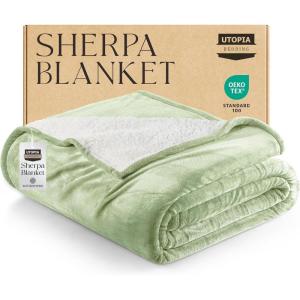 imageUtopia Bedding Sherpa Blanket California King Size Sage Green 102x96 Inches  Soft Plush Fleece Reversible Blanket for Bed Sofa Couch Camping and Travel