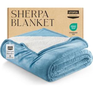 imageUtopia Bedding Sherpa Blanket California King Size Washed Blue 102x96 Inches  Soft Plush Fleece Reversible Blanket for Bed Sofa Couch Camping and Travel