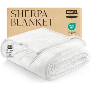 imageUtopia Bedding Sherpa Blanket California King Size White 102x96 Inches  Soft Plush Fleece Reversible Blanket for Bed Sofa Couch Camping and Travel