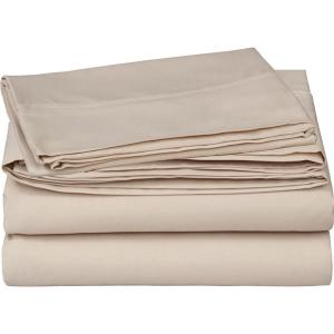 imageCotton Sateen Twin BedSheetSet Beige  3 Piece Bedding Set Flat Sheet Fitted Sheet and a Pillow Case  by Utopia Bedding Twin Beige