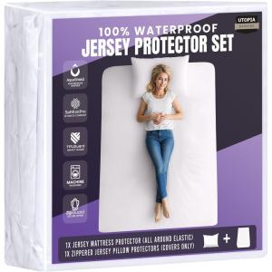 imageUtopia Bedding Waterproof Mattress Protector Set Twin Sheet Set Deep Pocket Soft and Breathable Includes 1 Fitted Style Mattress Cover and 1 Zippered Pillow Protector1