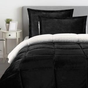 imageUtopia Bedding Micromink Sherpa Fleece Queen Comforter Set with 2 Pillow Shams Plush and Warm Bedding Comforter Sets Down Alternative Comforter Ultra Soft and Cozy Comforter Set Queen BlackBlack
