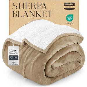 imageUtopia Bedding Sherpa Blanket Twin Size Camel 60x80 Inches  Soft Lightweight Plush Fleece Reversible Winter Blanket for Bed Sofa Couch Camping and Travel