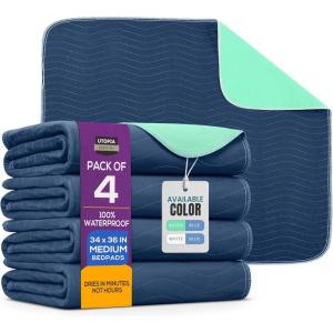 imageUtopia Bedding Washable Pee Pads for Dogs 18quot x 24quot Pack of 4 Waterproof Incontinence Bed Pads for Adults Elderly and Kids Heavy Absorbency Pet Training Pads for Sofa and Couch White BlueNavyGreen