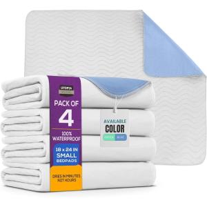imageUtopia Bedding Washable Pee Pads for Dogs 18quot x 24quot Pack of 4 Waterproof Incontinence Bed Pads for Adults Elderly and Kids Heavy Absorbency Pet Training Pads for Sofa and Couch White BlueWhiteBlue
