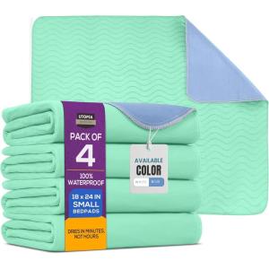 imageUtopia Bedding Washable Pee Pads for Dogs 18quot x 24quot Pack of 4 Waterproof Incontinence Bed Pads for Adults Elderly and Kids Heavy Absorbency Pet Training Pads for Sofa and Couch White BlueGreenBlue